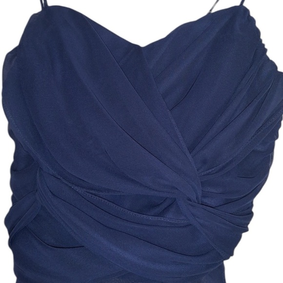 Jim Hjelm Navy Chiffon Maxi Dress Spaghetti Straps Size 8 Twisted Bodice - Picture 7 of 10
